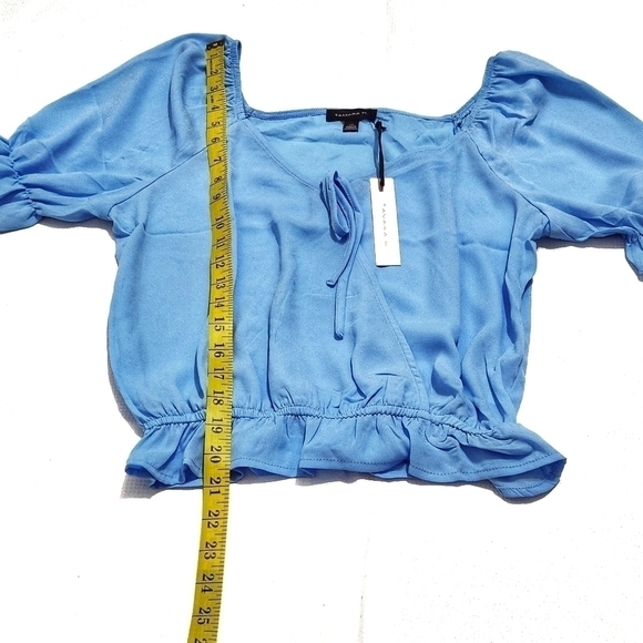 NWT Tamara H. Baby Blue Front Tie Ruffled Top - Picture 4 of 6